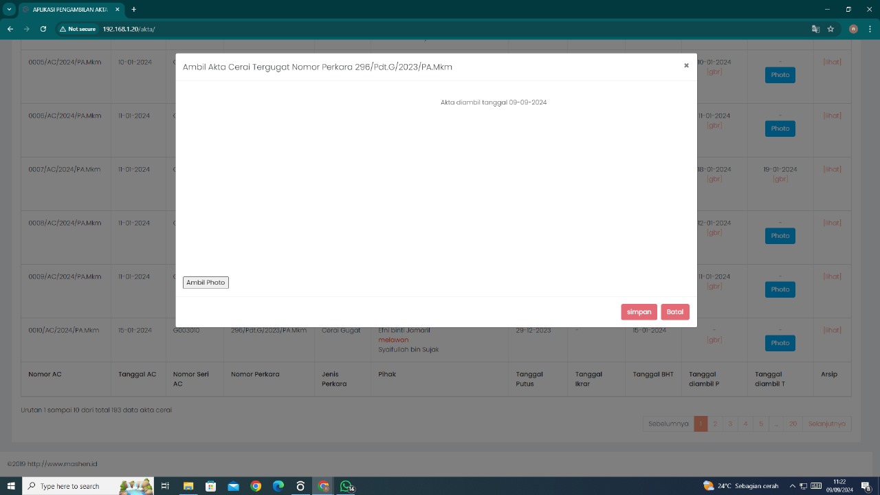 Aplikasi Pendataan Pengambilan Akta Cerai 1